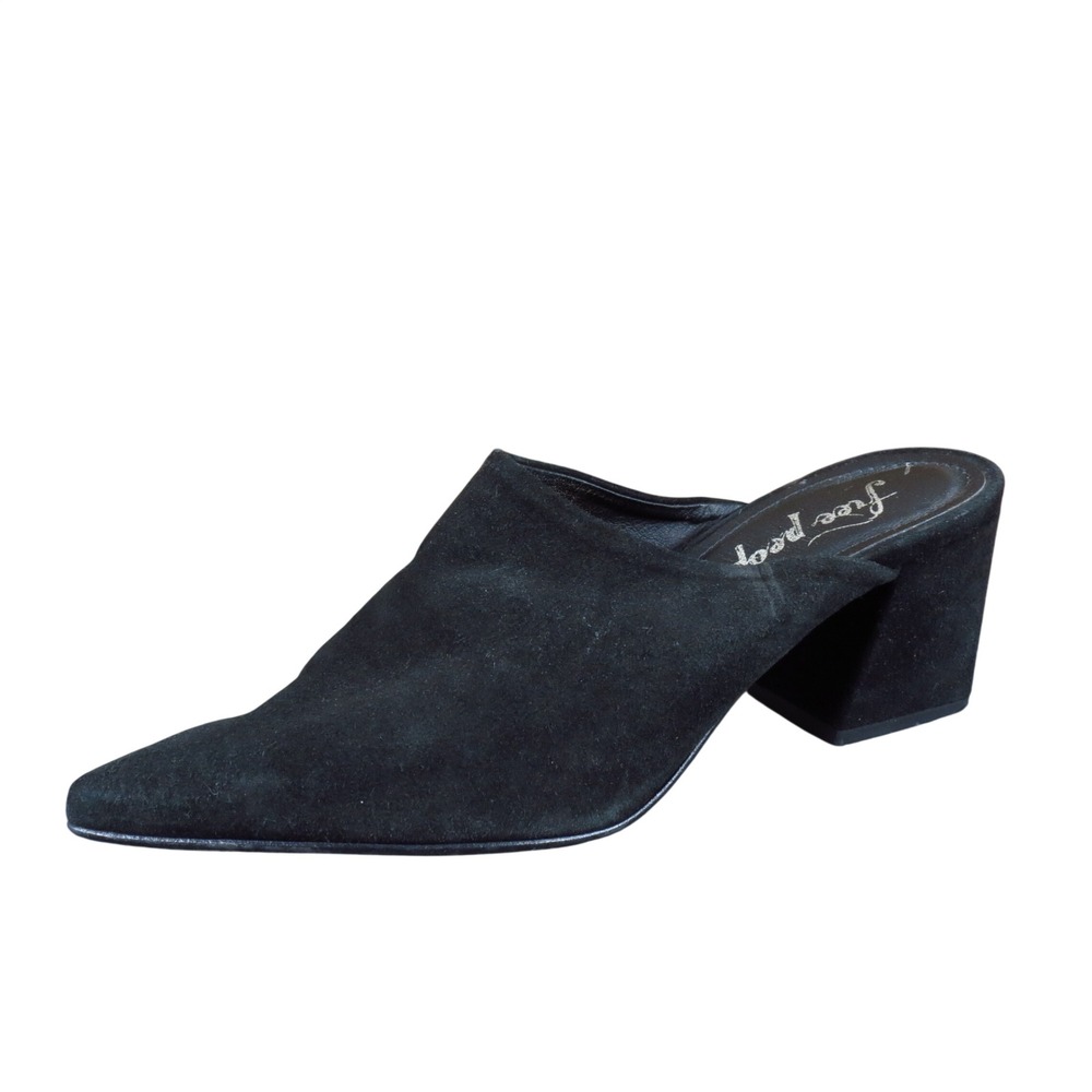 Free People Anya Womens Mules Size 38 Dressy Block Heel Pointed Toe Black Suede